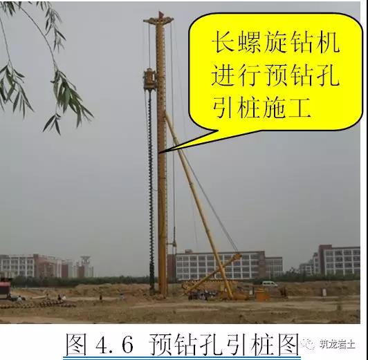 长度:一般不宜超过12m◇引孔方法:宜采用长螺旋钻机干作业钻孔法